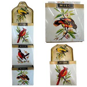 Metal Mid-Century Mail Organizer Vintage Wall Hanging Letters Bills